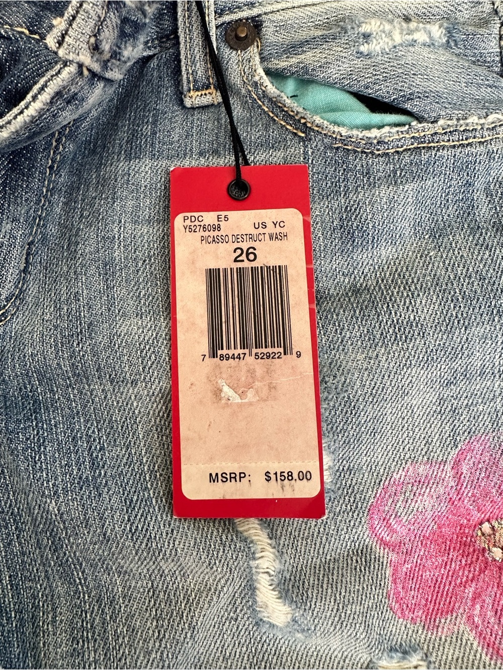 Guess Blue Denim Flare Jeans with Pink Floral Embroidery - Picture 10 of 15